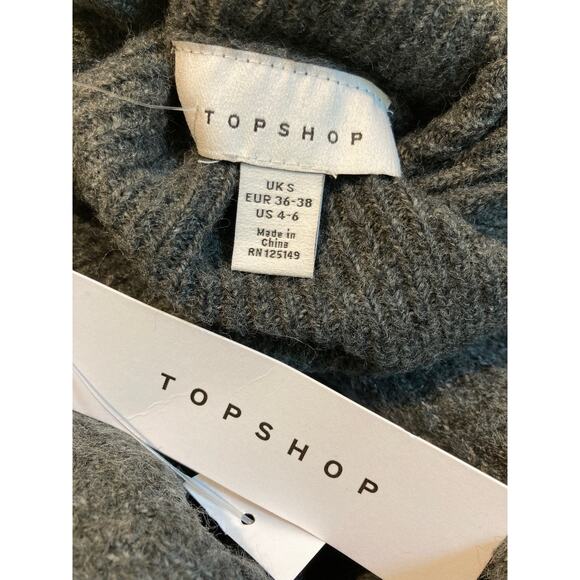 Topshop Cuffed Ribbed Relaxed Fit Funnel Neck Sweater Dress Sz 4-6 in Gray NWT - Picture 7 of 8